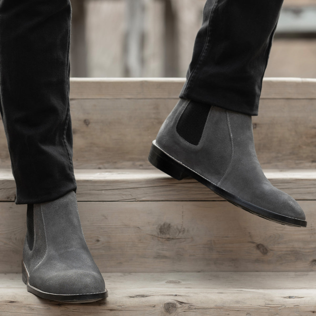 Clarkson Chelsea Grey Suede Leather Boots – StudGuard – The Jacket Maker