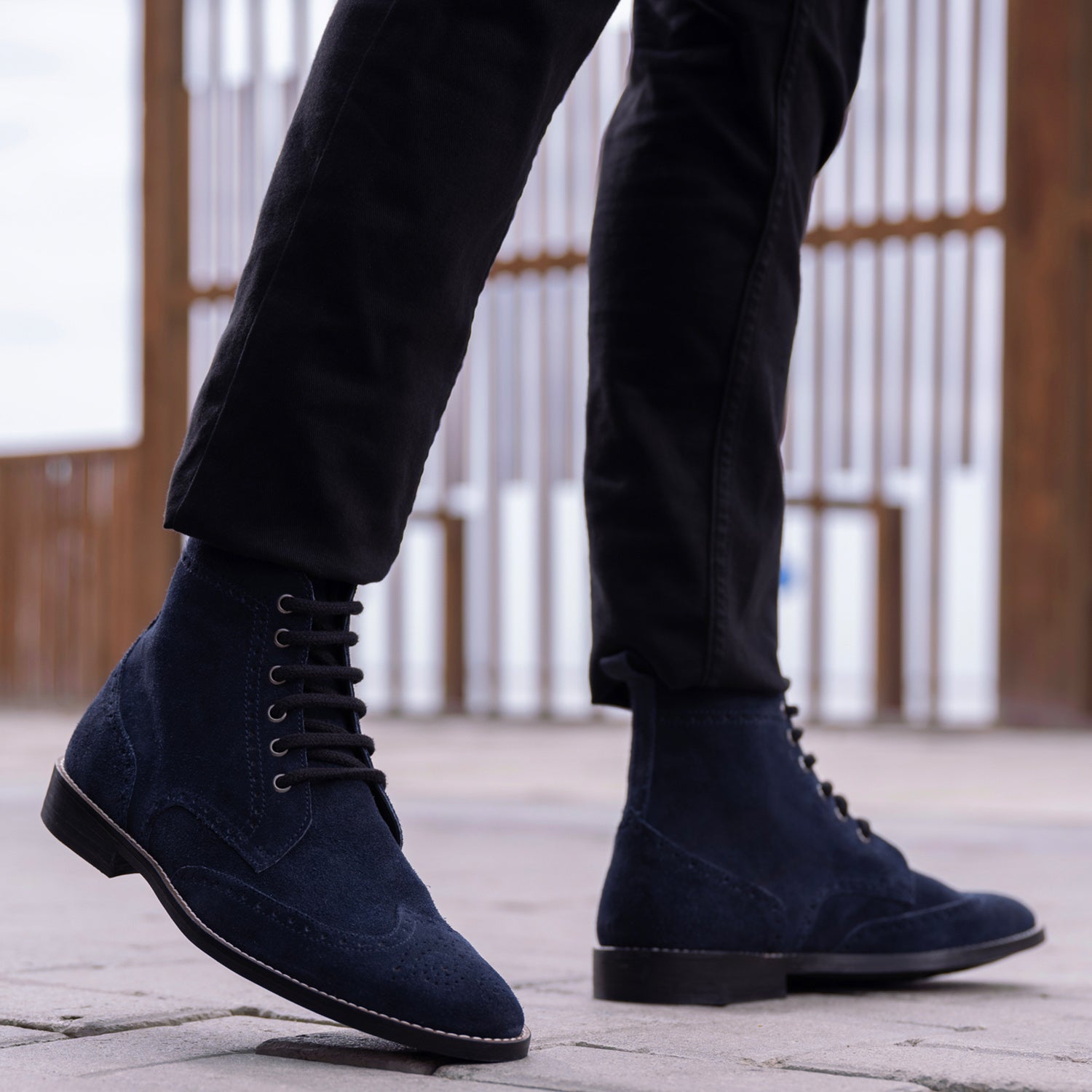 Duster Brogues Blue Suede Leather Boots